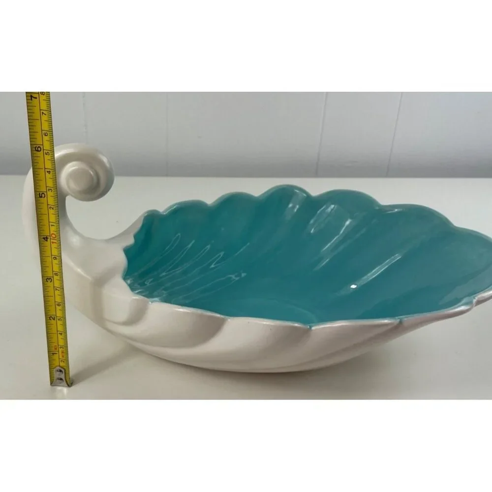 West Coast Pottery 202 California Shell Shaped White Turquoise Ceramic Bowl - Picture 10 of 13